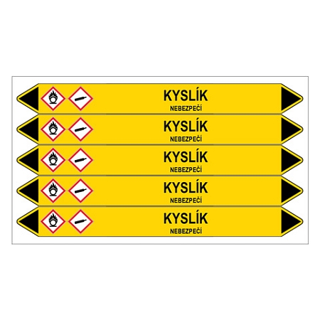 Značení potrubí, kyslík,5 ks, 150 × 12 mm